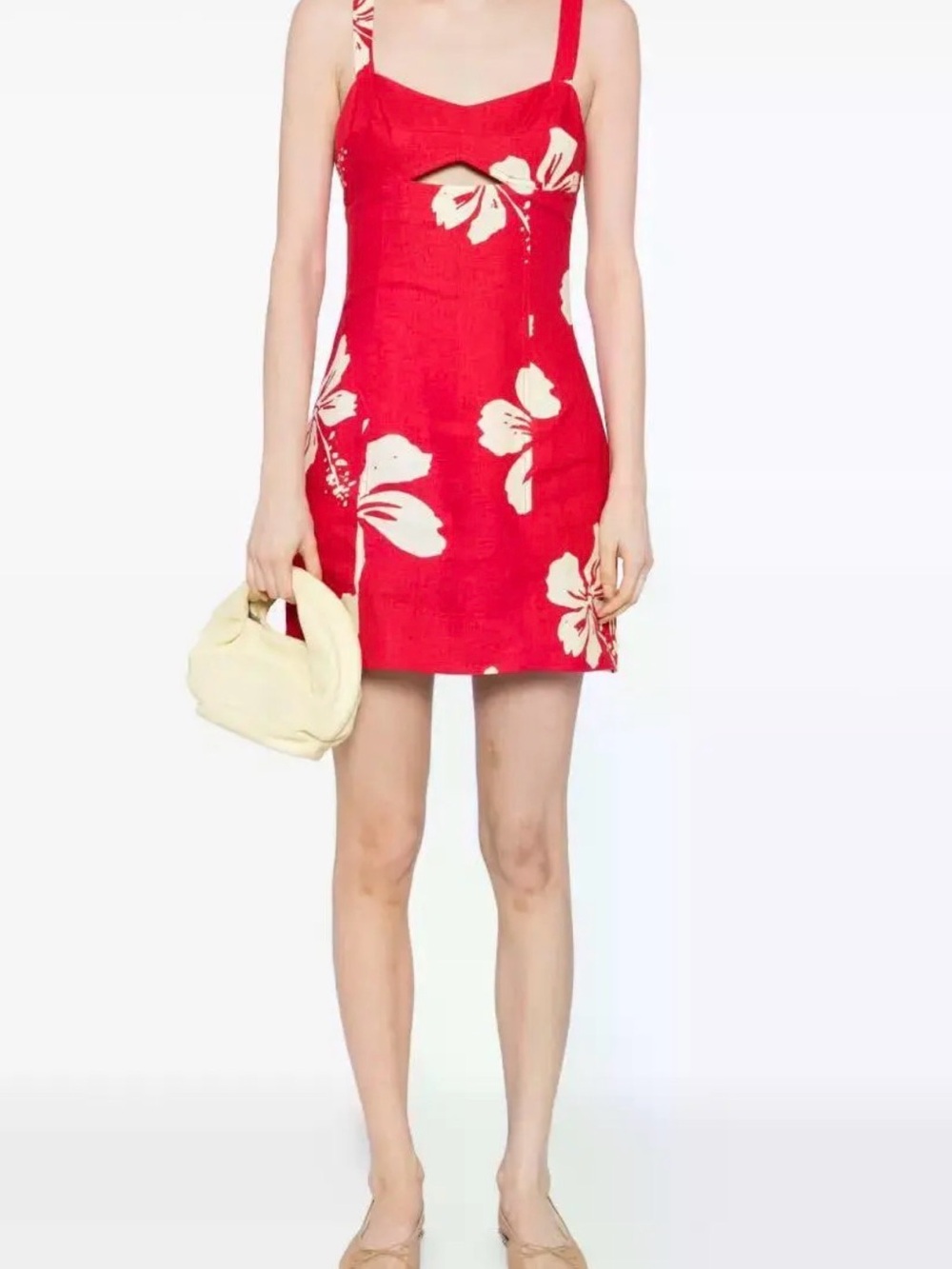Reformation |  Red Floral Mini Dress with Cream Accents - Size 6